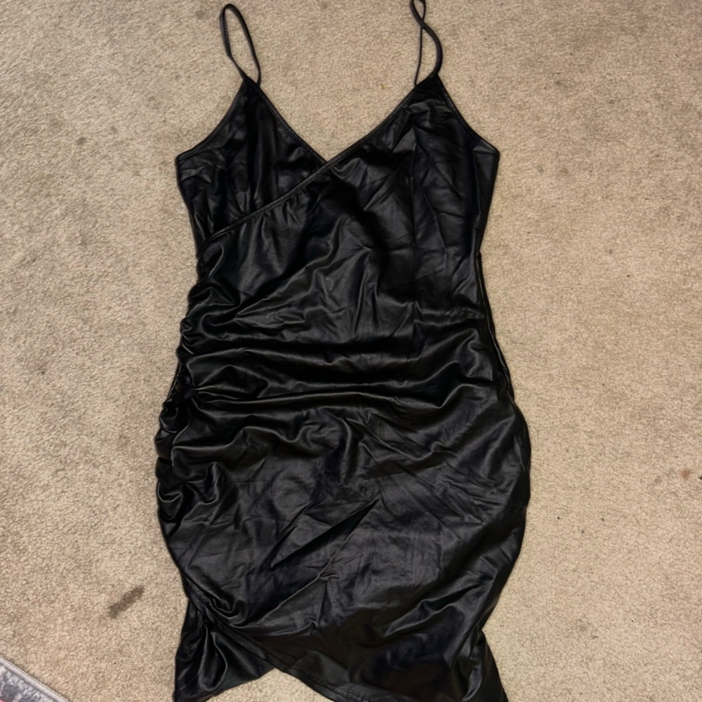 Fitted Wrap-Styled Black Women's Dress